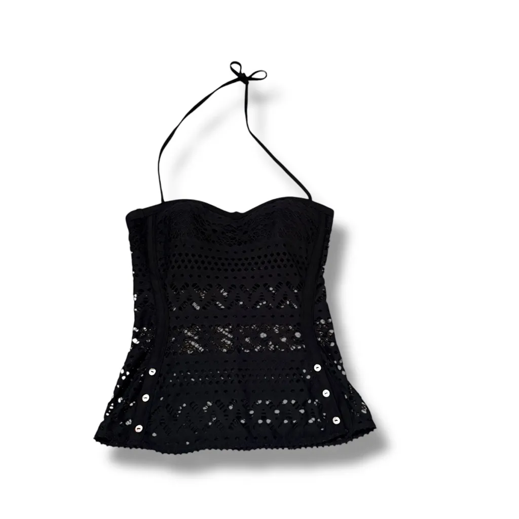 Robin Piccone Penelope Crochet Black Halter Neck Swimsuit Top Sz M Beach Pool - Image 2