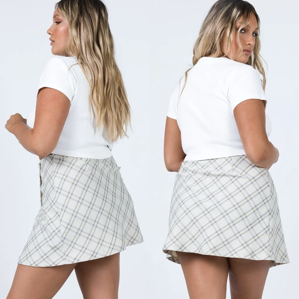 Princess Polly Ailisha Yellow Plaid Wrap Mini Skirt - Image 3