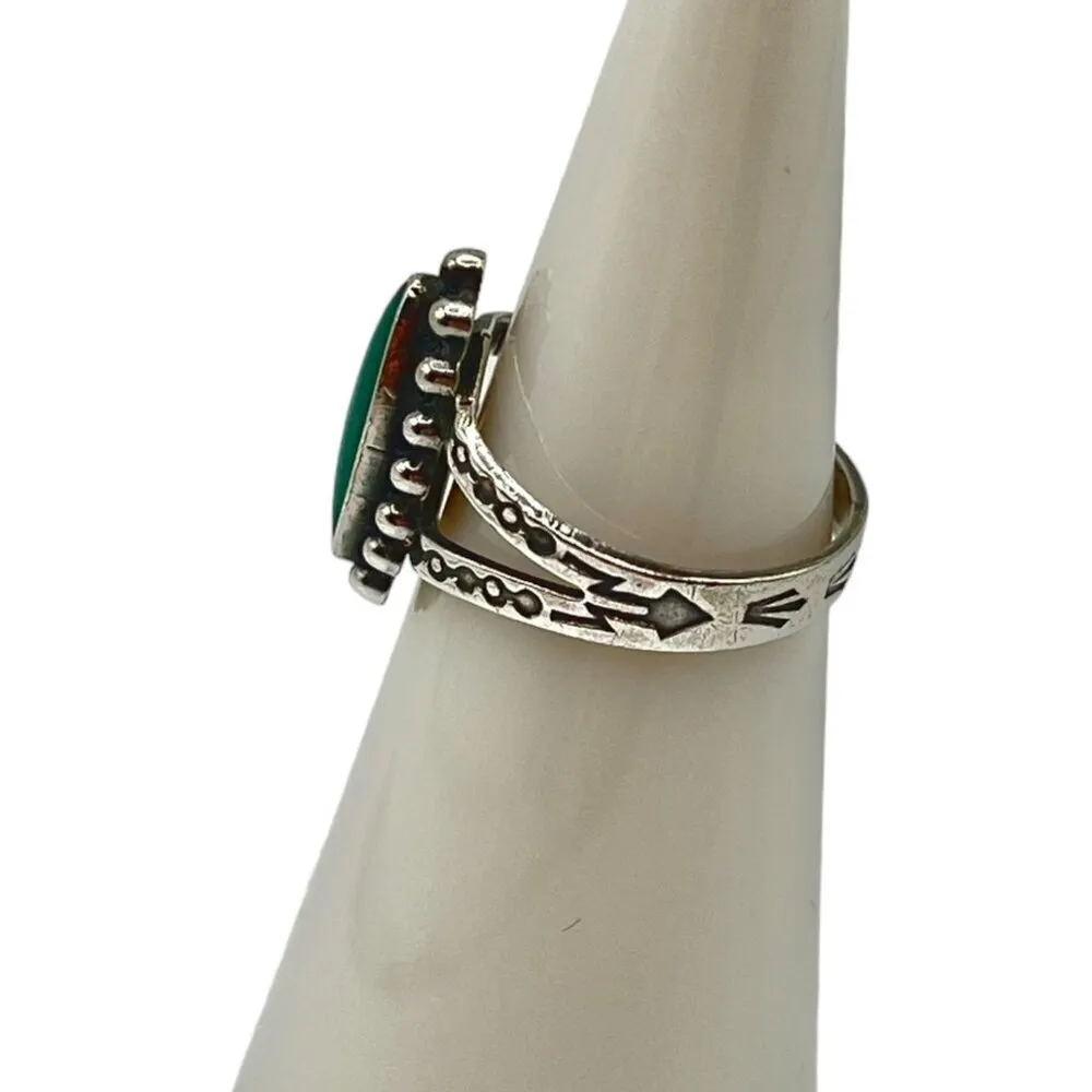Turquoise And Sterling Silver‎ Long Oval Cocktail Ring Southwestern Bohemian 4.5 Blue - Image 4