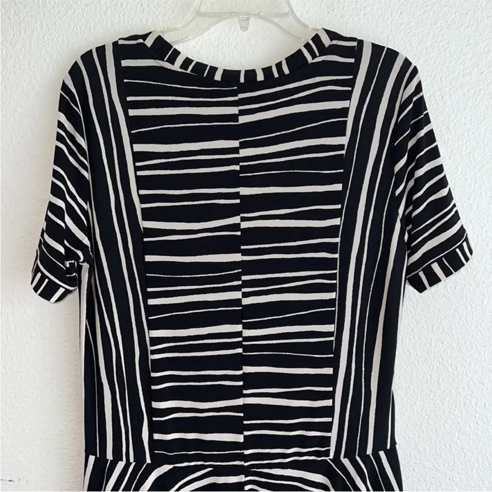 Striped Fit & Flare Asymmetrical Mini Dress Handkerchief Hem Black White M - Image 6