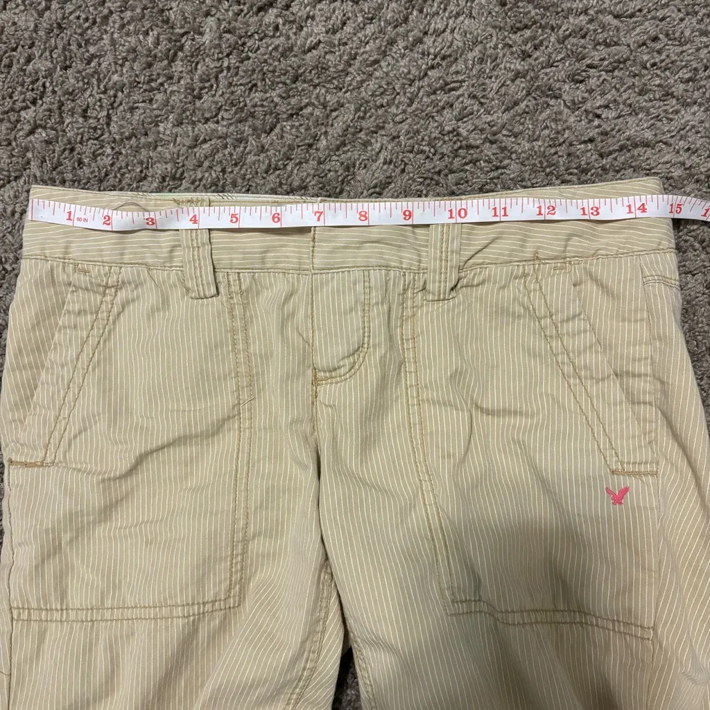American Eagle Y2K Early 2000’s Tan & White Stripe Low Rise Pants - Image 10
