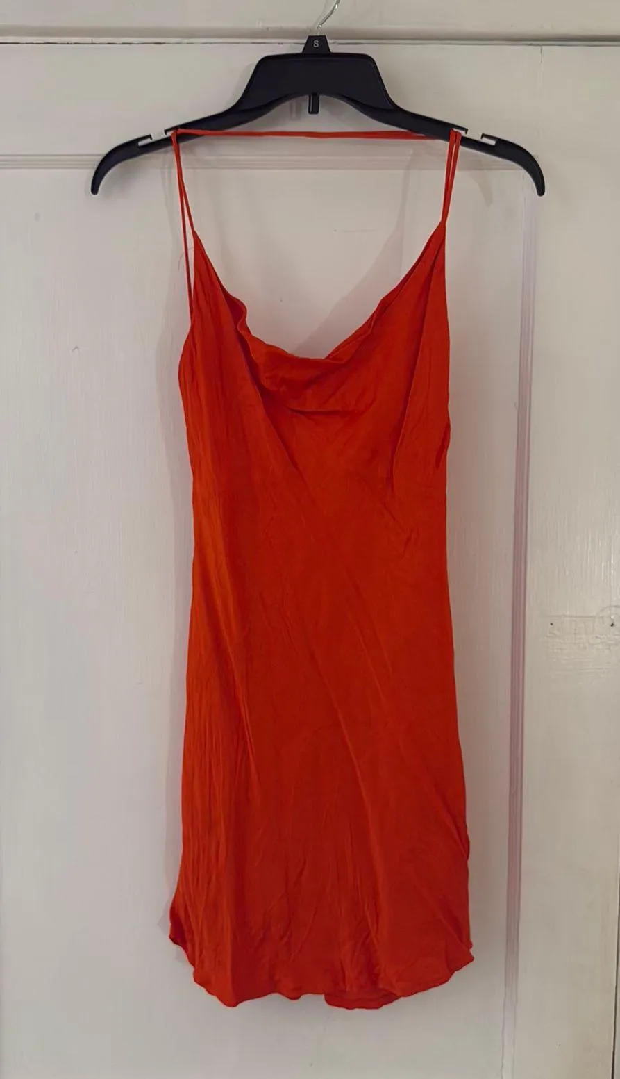 Satin Cowl Neck Orange Slip Dress - Image 3