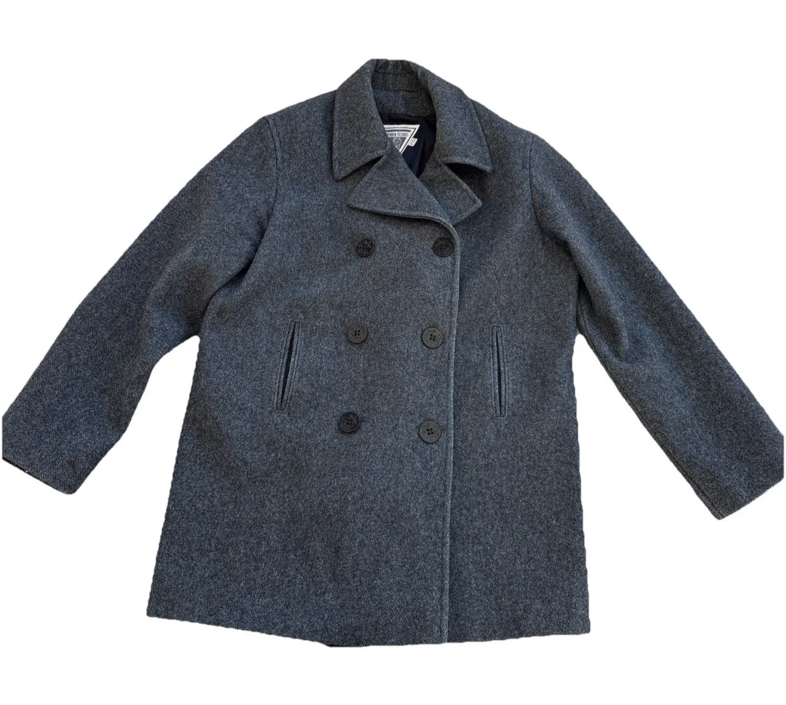 Marvin Richards Pea Coat Double Breasted Gray Wool Blend USA vintage Size 14 - Image 1