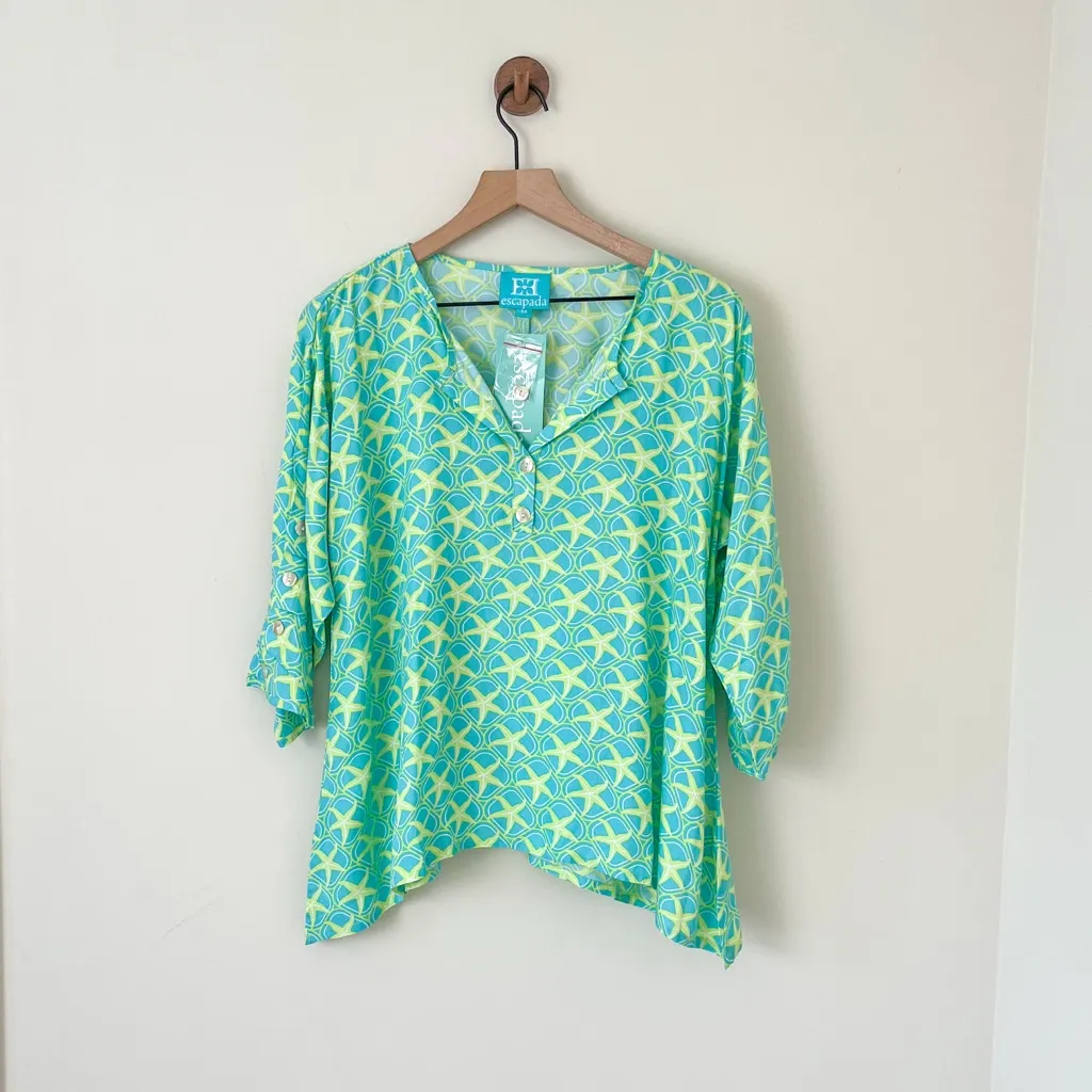 NWT ESCAPADA Starfish Rayon 3/4 Button Sleeve Milan Top Blouse Women’s Medium - Image 6