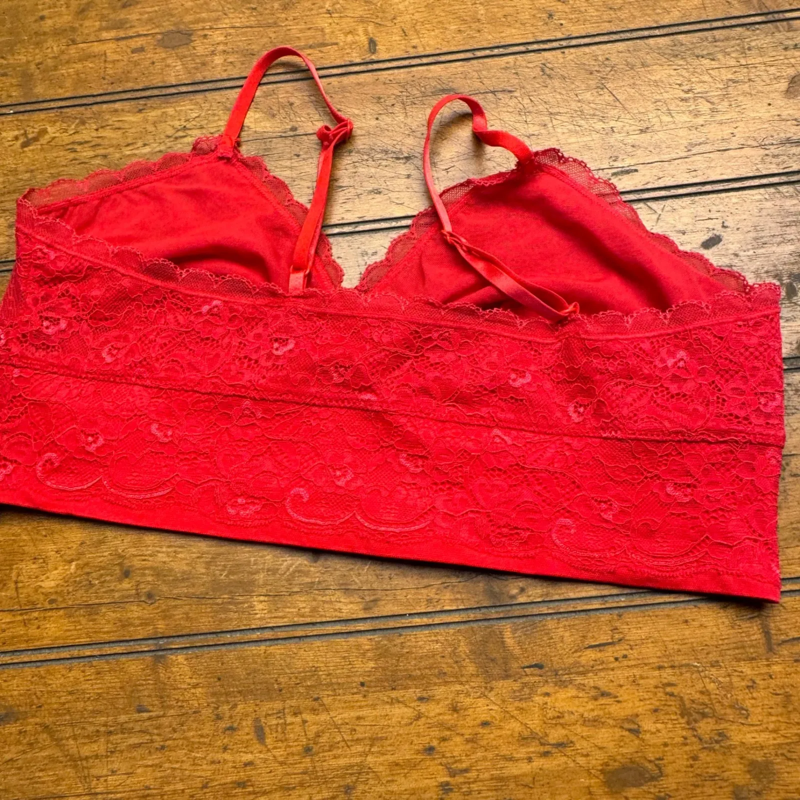 Red Lace Bralette Cropped Cami Tank Top Adjustable Straps Women's Size XL - Image 2