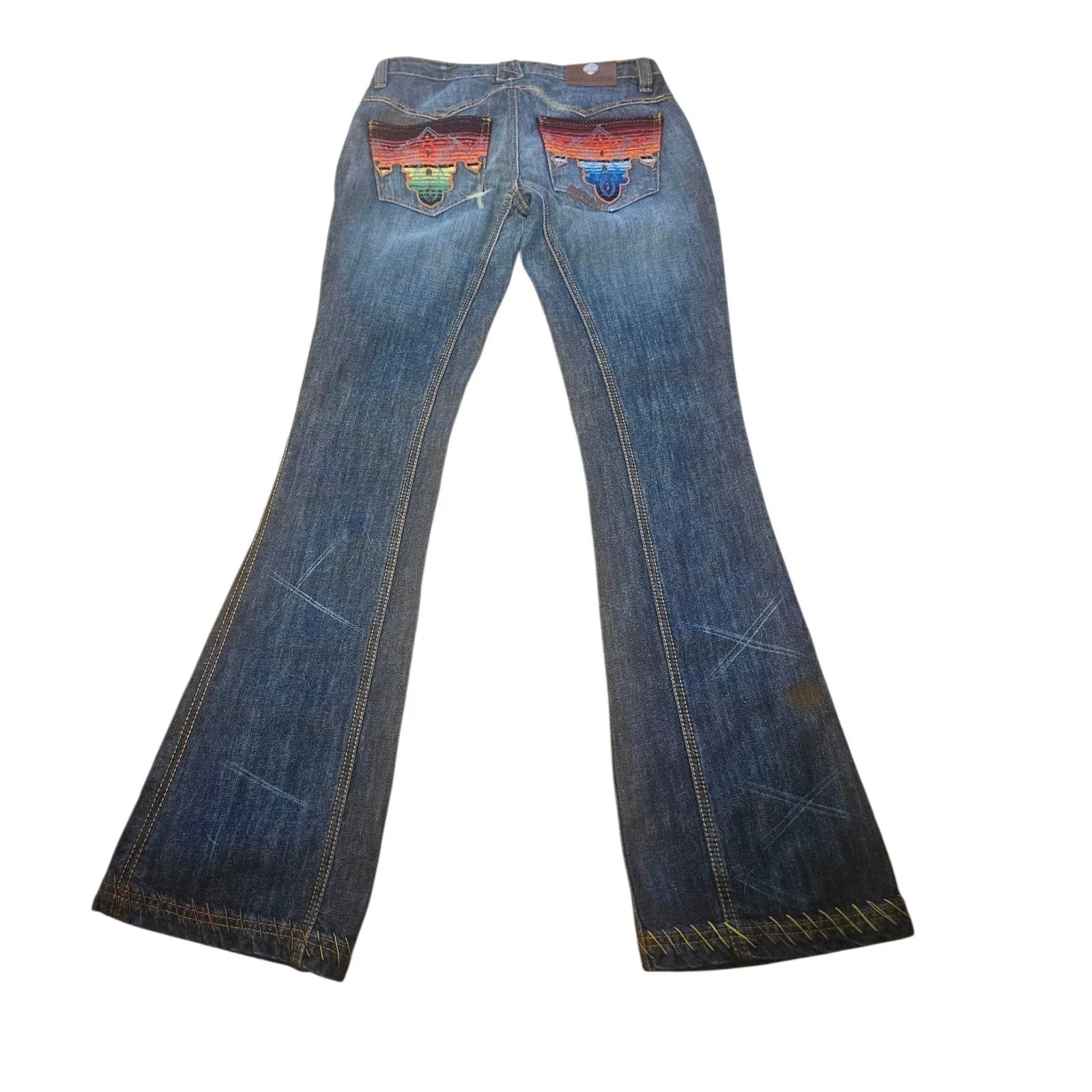 Antik Denim Women's Flare Jeans Size 29 Rainbow Embellished Pockets - Image 5