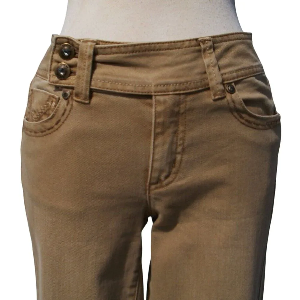 Cache Rhinestone Stud Embellished Tan Jean Pant Straight Leg Stretch NWT $138 - Image 4