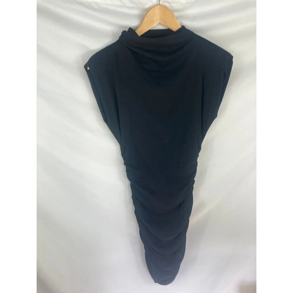 Michael Stars Gia Mock Neck Powershoulder Bodycon Ribbed Dress XS - Image 3