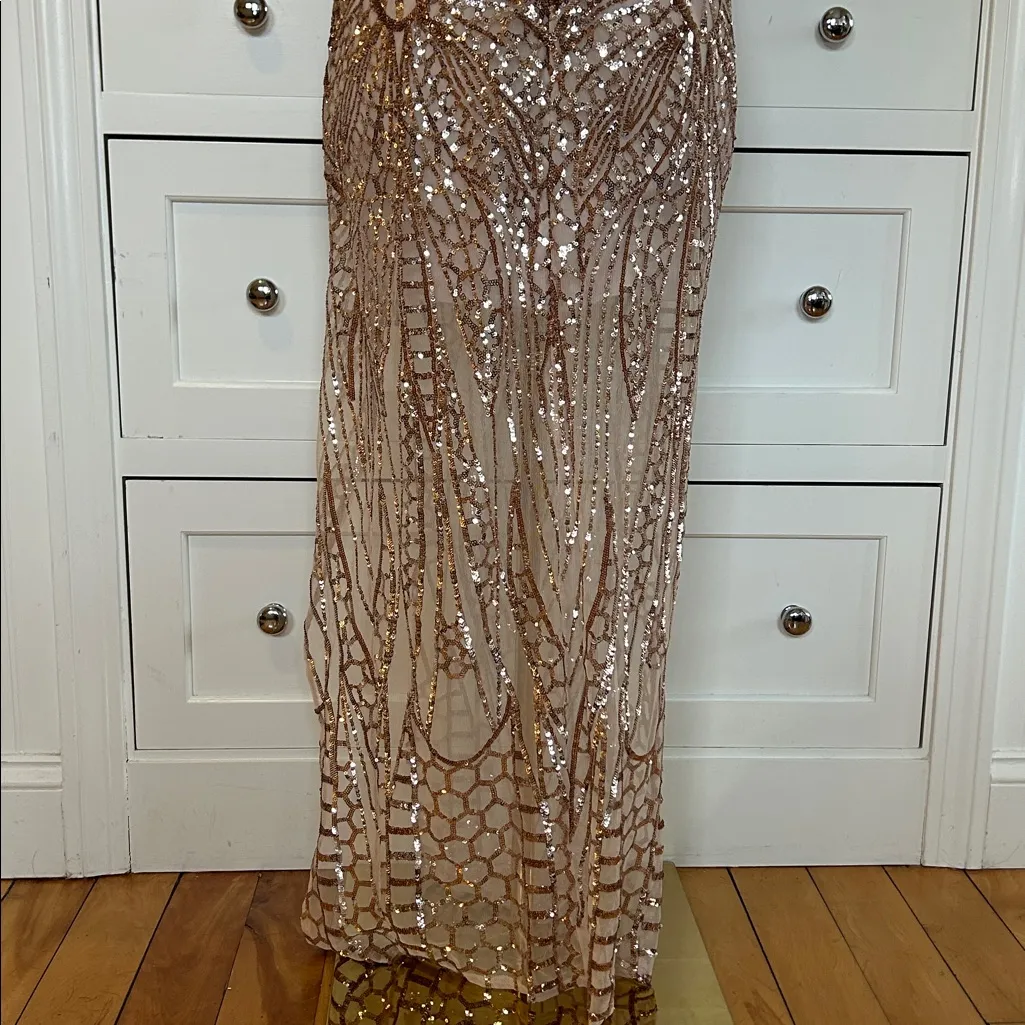 SHOWPO Be My Lover Rose Gold Sequin Maxi Dress | Size XS/S - Image 8