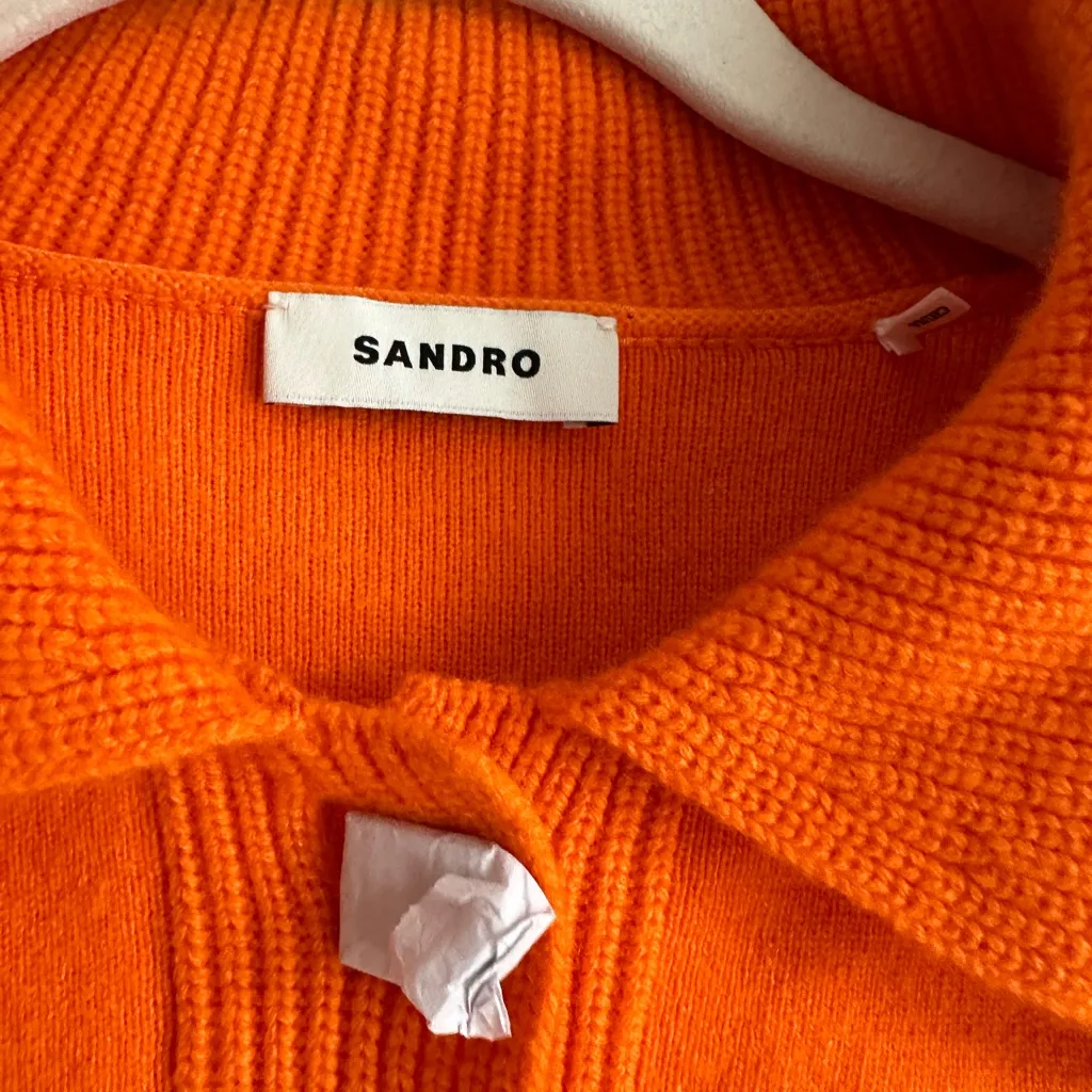 Sandro Menton Jewel Button‎ Crop Polo Sweater- New - Image 5
