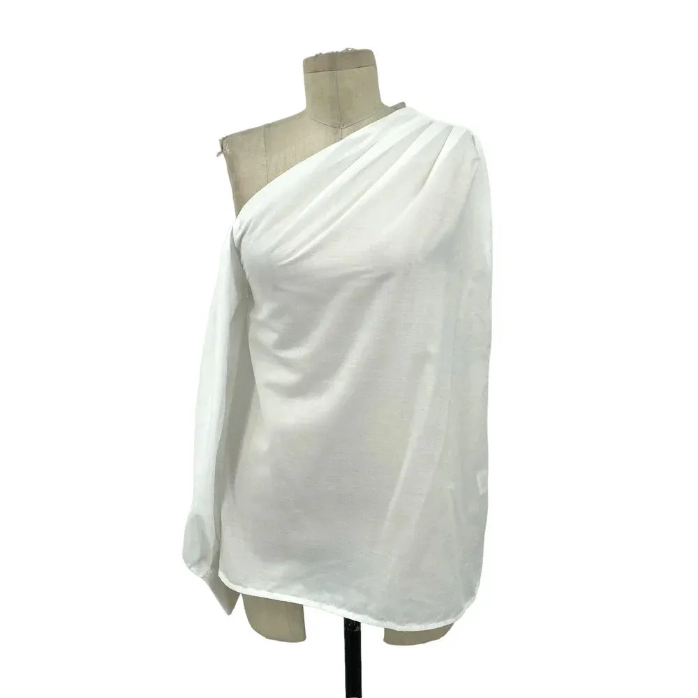 HL Affair One Side Off the Shoulder Blouse Top White Long Sleeve Size Medium‎ - Image 3