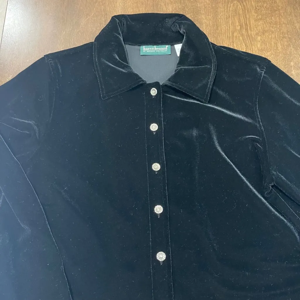 Vintage Harvé Benard Velvet Cardigan Top Women's Size Small Black Velour Buttons - Image 11