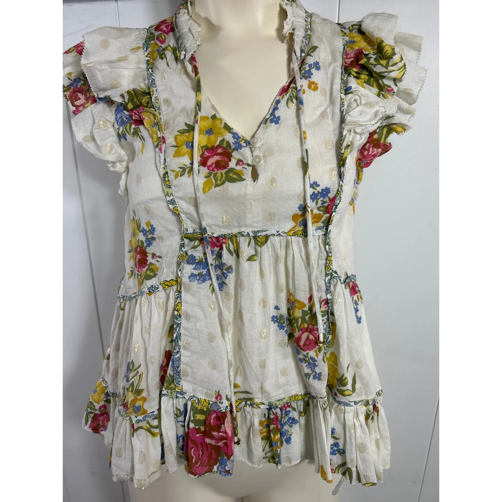 Anthropologie Love The Label Helena Blouse Top Ruffle Floral Print Size XS - Image 4