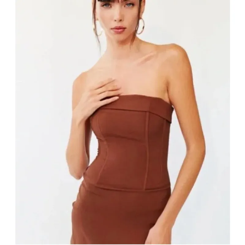 With Jean Chloe Chocolate Brown Corset Mini Dress Womens Size XScheck - Image 2