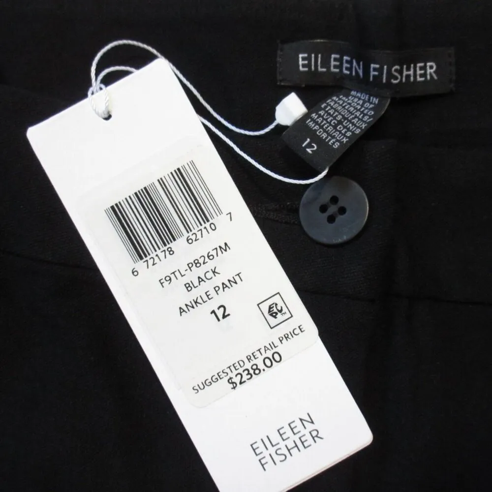 NWT Eileen Fisher Wide Leg Ankle in Black Washable Stretch Crepe Pants 12 - Image 3