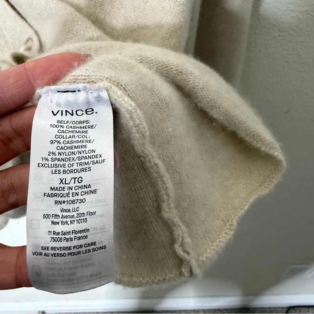 Vince Plush Cashmere Polo Buttoned Cardigan Sweater Beige Womens Size XL - Image 8