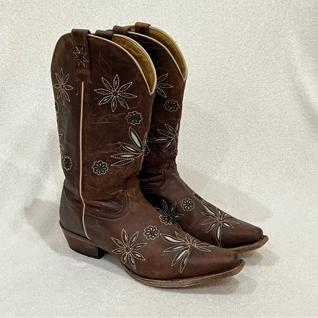 Shyanne Daisy Mae Floral Cut Out Western Cowboy Leather Boots Size 10 - Image 2