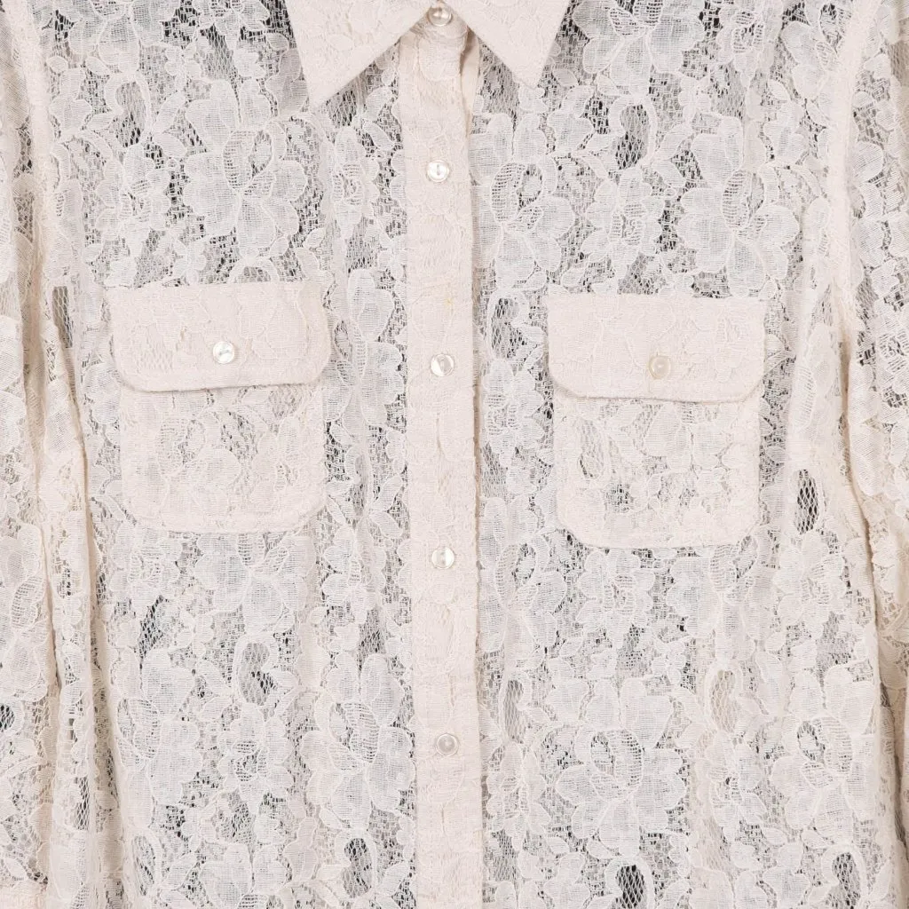Cato Button Up Lace Shirt XL Womens Pockets Off White Cotton Blend 3/4 Sleeves - Image 4