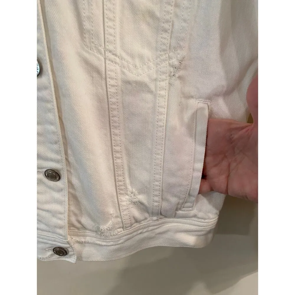 AMERICAN EAGLE Misses Denim Jacket MEDIUM tie dye White Destroyed Size Small - Image 3