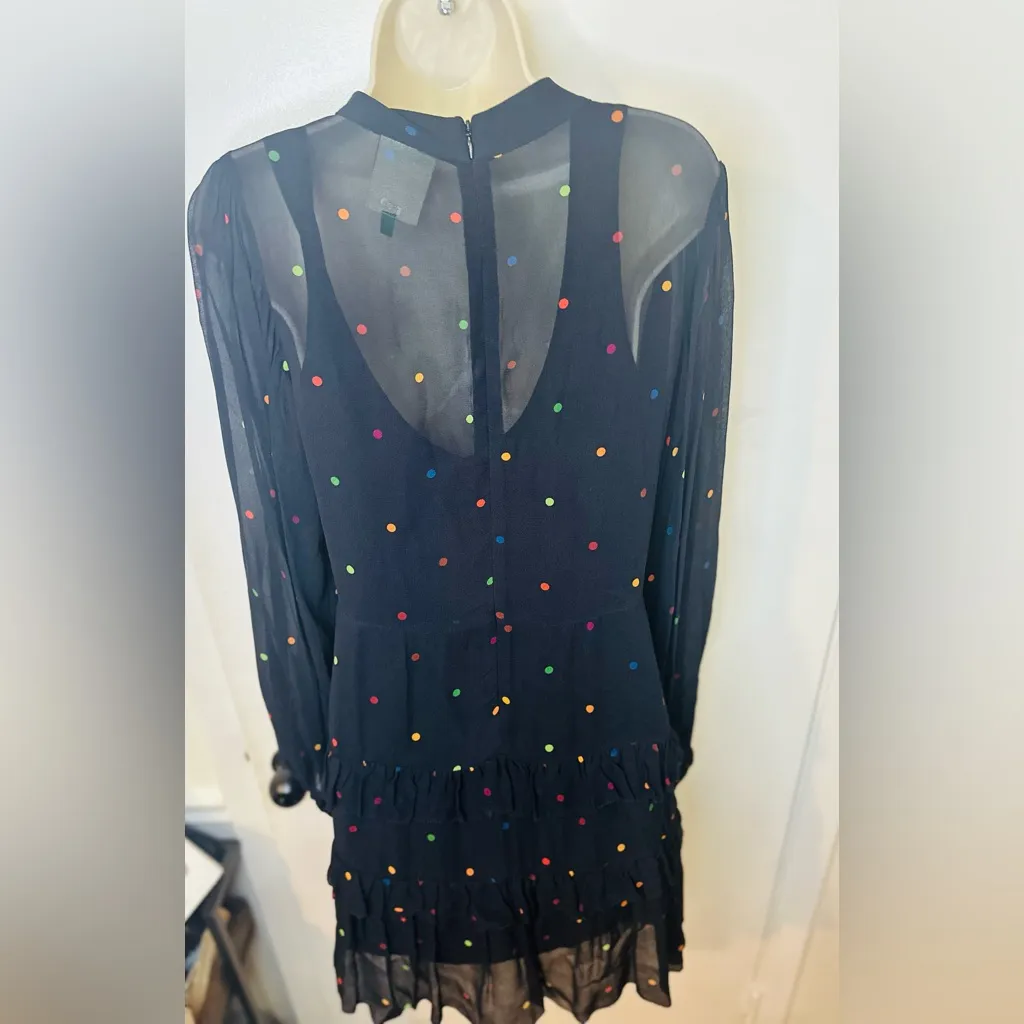 Farm Rio Black Ruffle Colorful Polkadot Mini Dress Size Small - Image 10