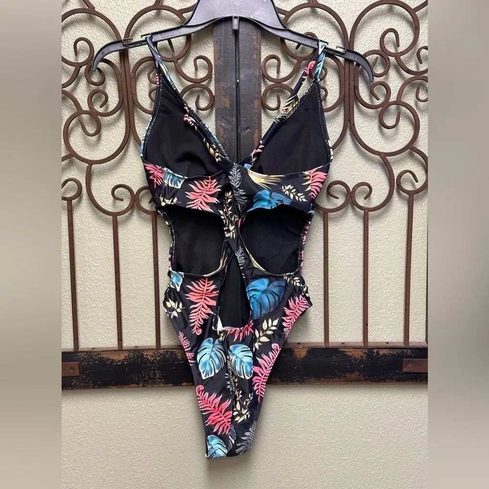 Aolro tropical  swimsuit with criss cross back cutouts - Image 3