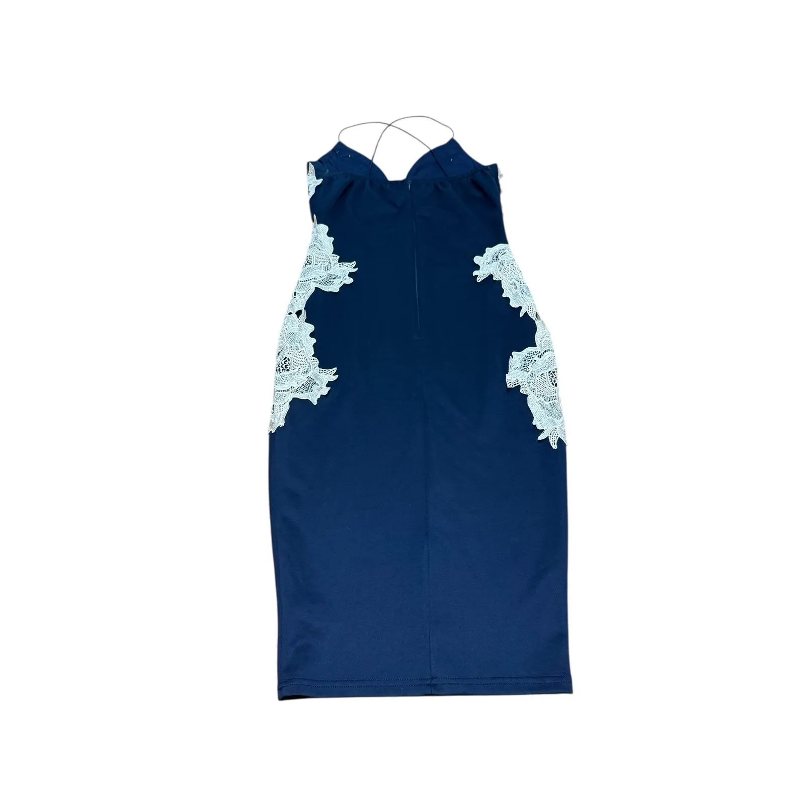 AX Paris Navy‎ Blue Lace Applique Strappy Bodycon Midi Dress Size 10 - Image 4