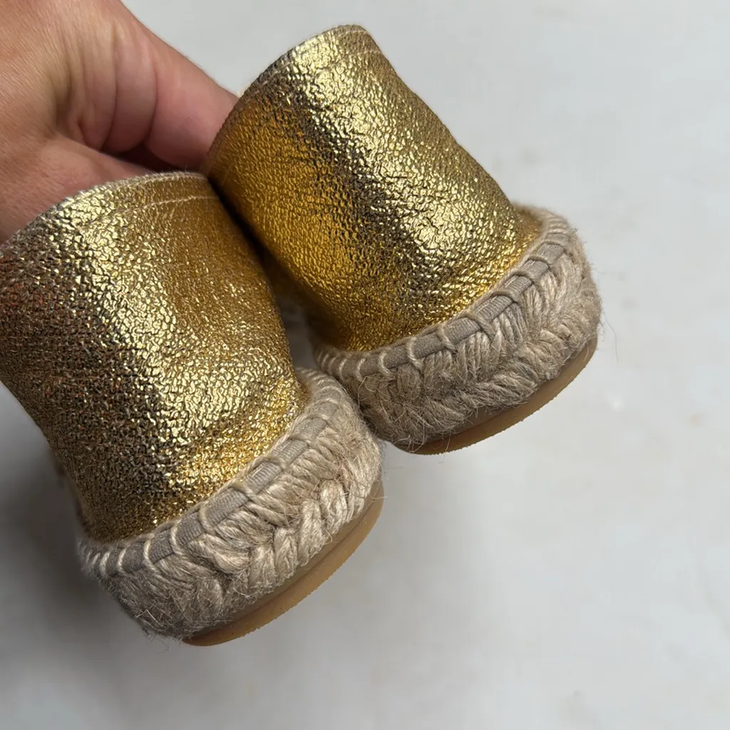 J. Crew Made-in-Spain espadrille Flats in Gold metallic canvas S-378 Sz 12 - Image 8