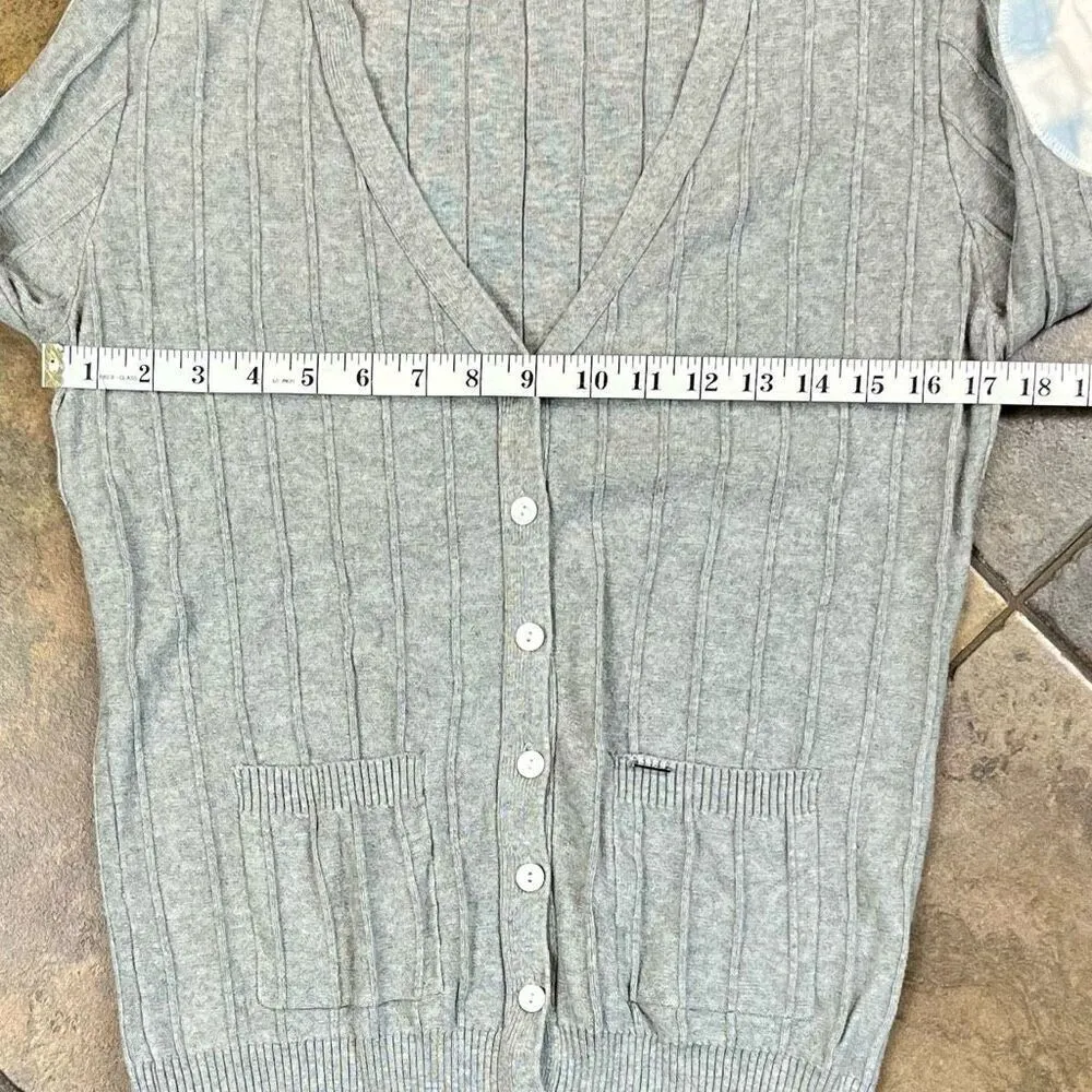 Bonage Gray Half Button Up Front Pockets Cardigan Sweater - Image 8