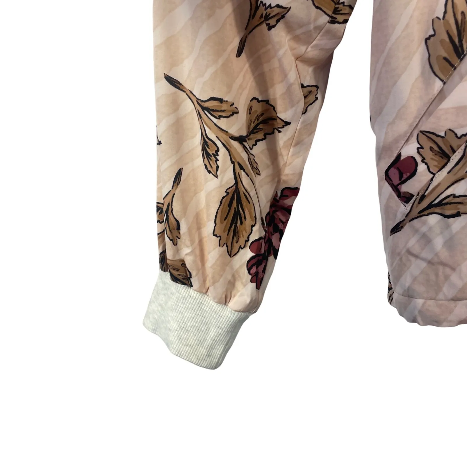 Saltwater Luxe Floral Print Bomber Jacket Women's S Beige Pink Zip Up Drawstring - Image 4