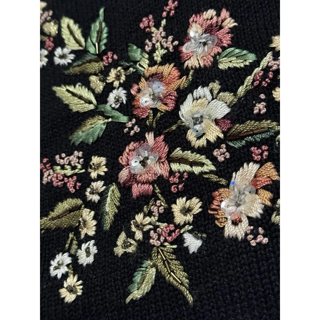 Tiara International‎ Cardigan Sweater Sz L Embroidered Button Floral Sequin 2002 - Image 12