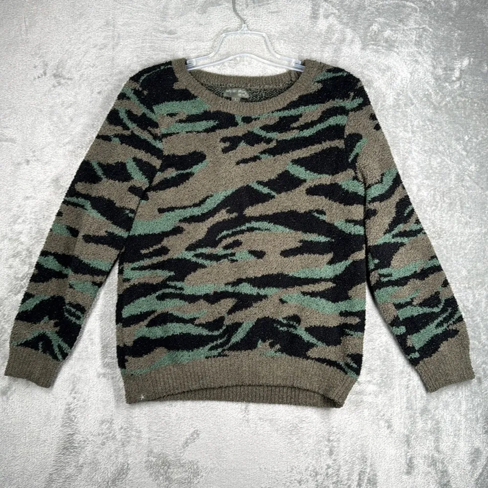 Barefoot Dreams Cozychic Ultra Lite Sweater Womens L Green Camo Pullover Cozy - Image 3