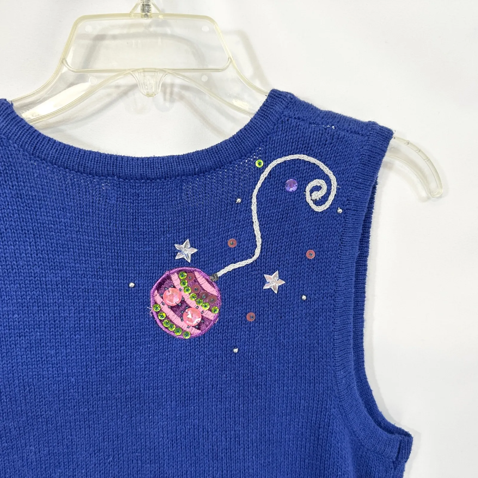 Kim‎ Rogers Small Christmas Vest Holiday Ornament Royal Blue Sweater Ugly 1707 - Image 7