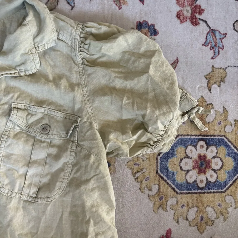 Free People Linen Safari Babe Top in Fern Button Up Short Sleeve Medium - Image 6