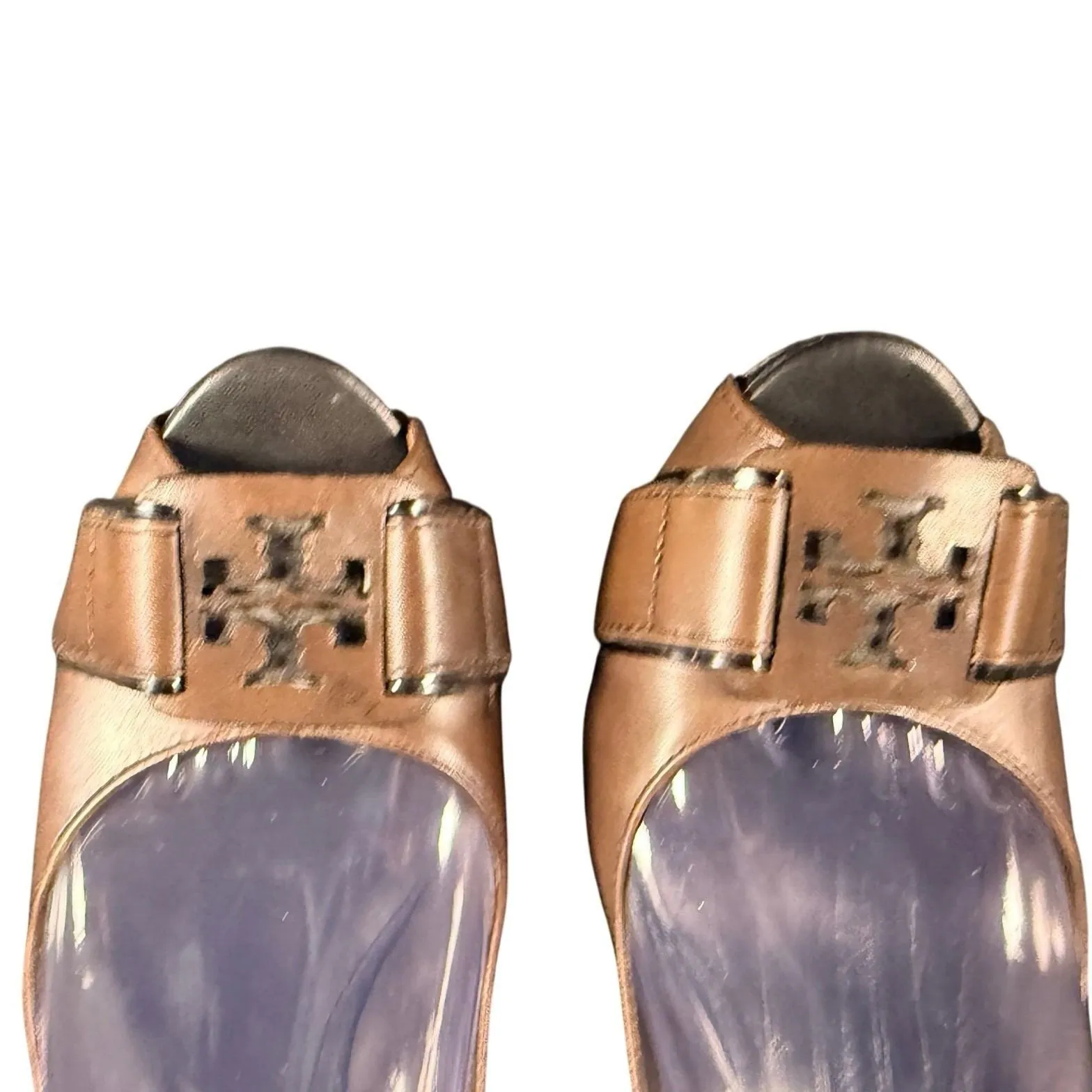 Tory Burch Women Brown Leather Peep Toe Slingback Heels Shoes retro size 7.5 - Image 3