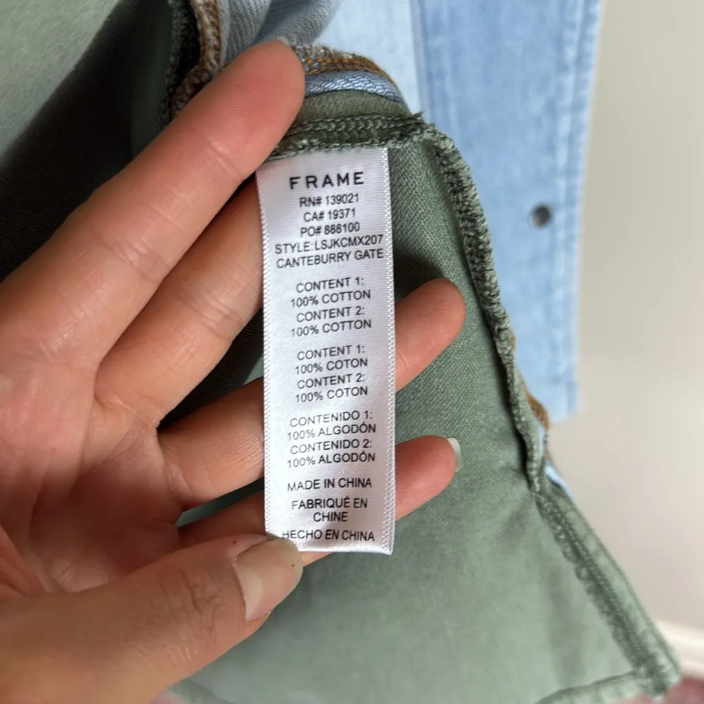 Frame Denim Cargo Mixed Media Jacket Light Blue‎ & Green Size Medium - Image 3