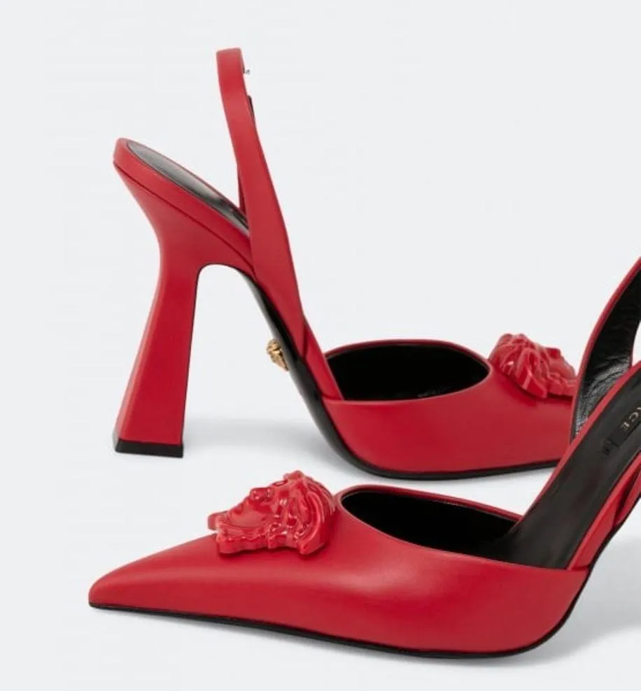 NEW Versace La Medusa Slingback Pump in Red, Size 36.5 New in Box - Image 4