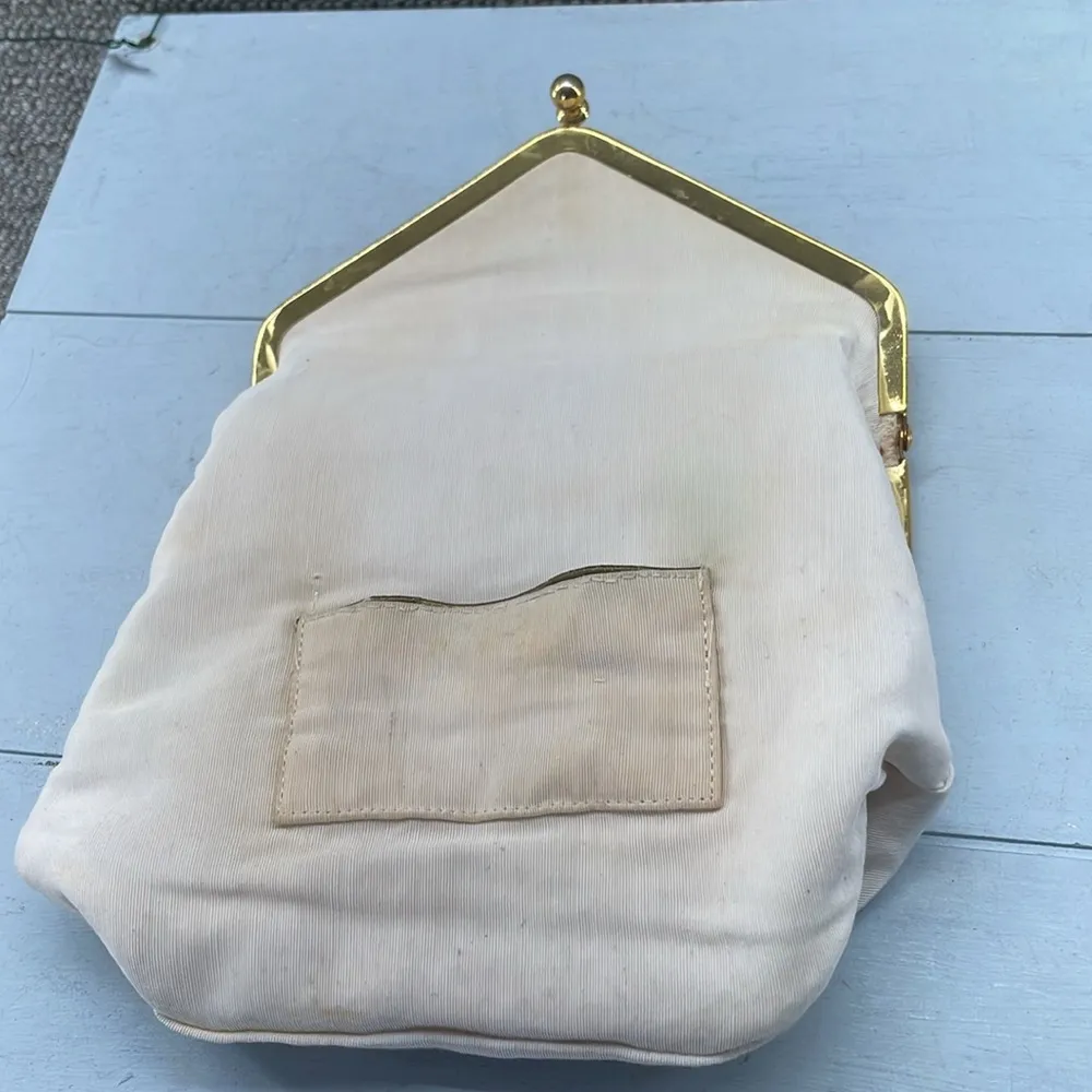 Cream Beaded Vintage Clutch Foldover Gold - Image 8