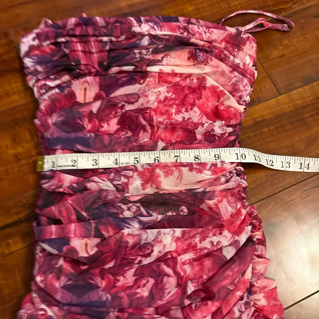 Revolve more to come marina ruched mesh floral pink mini dress size small - Image 11