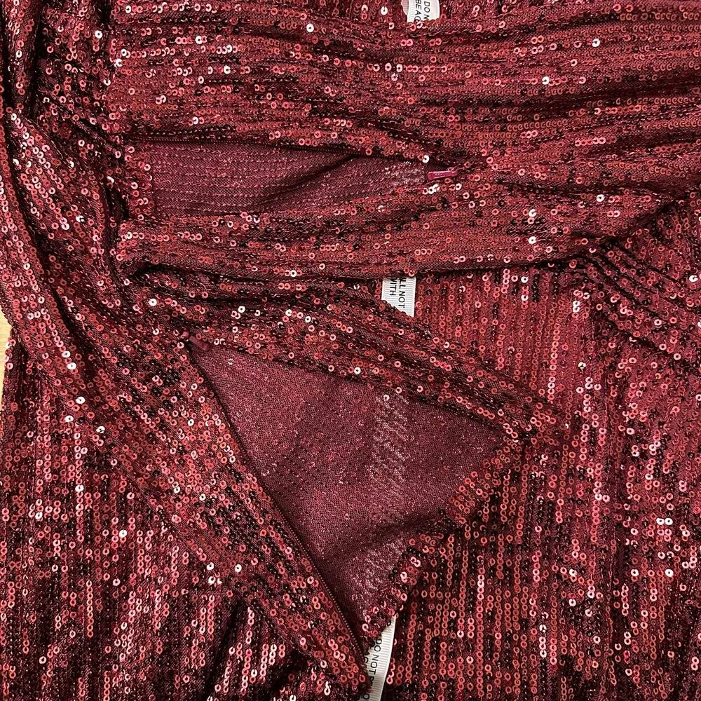 Ieena Mac Duggal 10 Long Sleeve Sequin V Neck Maxi Dress Formal Gown Prom Gala Red - Image 3