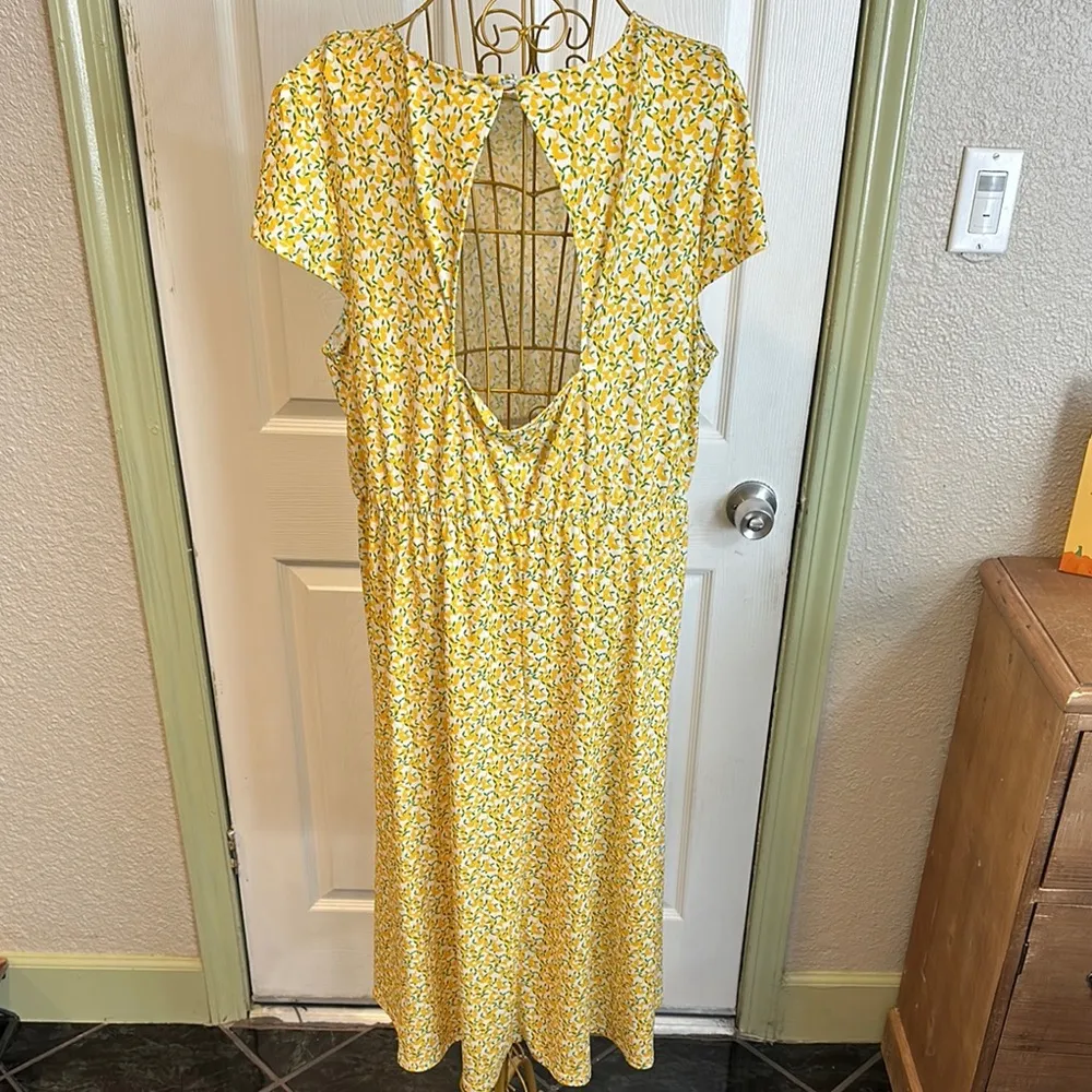 Tash + Sophie Yellow lemon print Flutter Sleeve Midi Sundress size 1X - Image 3
