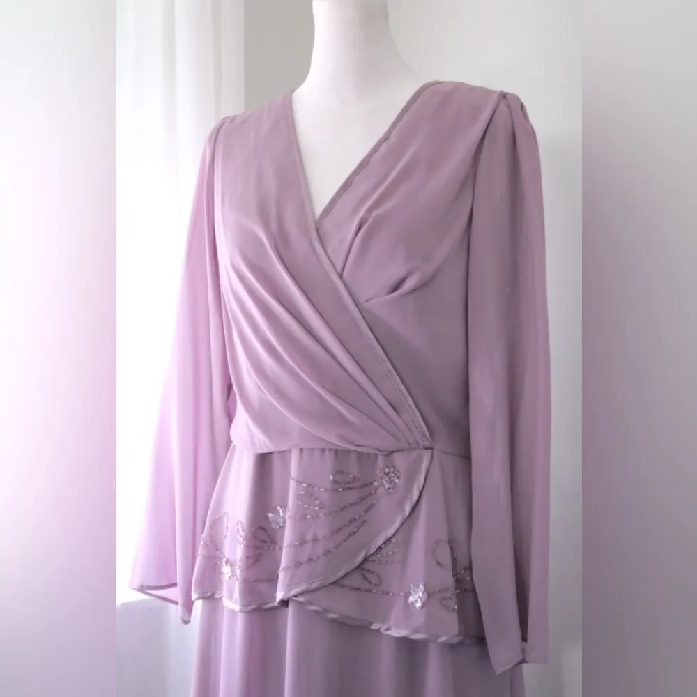 Vintage ‘90s Patra Mauve Beaded Peplum Waist V - Image 2