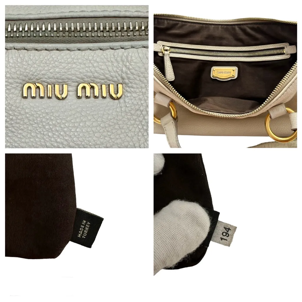 Miu Miu Pebbled Leather Crossbody Shoulder Hand Bag Satchel East West Off White - Image 10