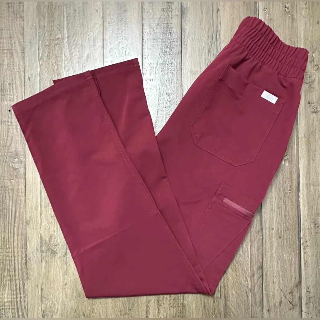 NWT FIGS High Waisted Yola Skinny Scrub Pants - XSP - Burgundy - Image 4