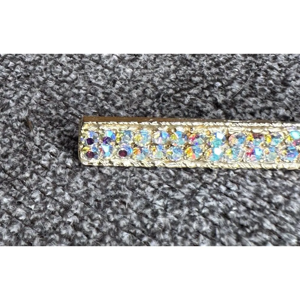 Vintage Iridescent Rhinestone Bar Pin Goldtone Brooch Costume Jewelry 2.5" - Image 4