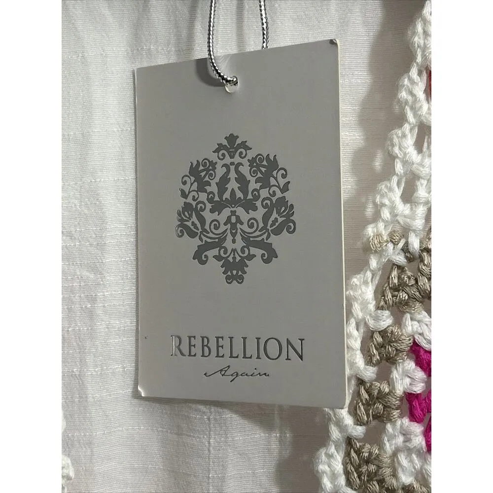Rebellion Again Duster Cover Up Women XS Colorful Crochet Tassel Sheer Beach NWT White - Image 6