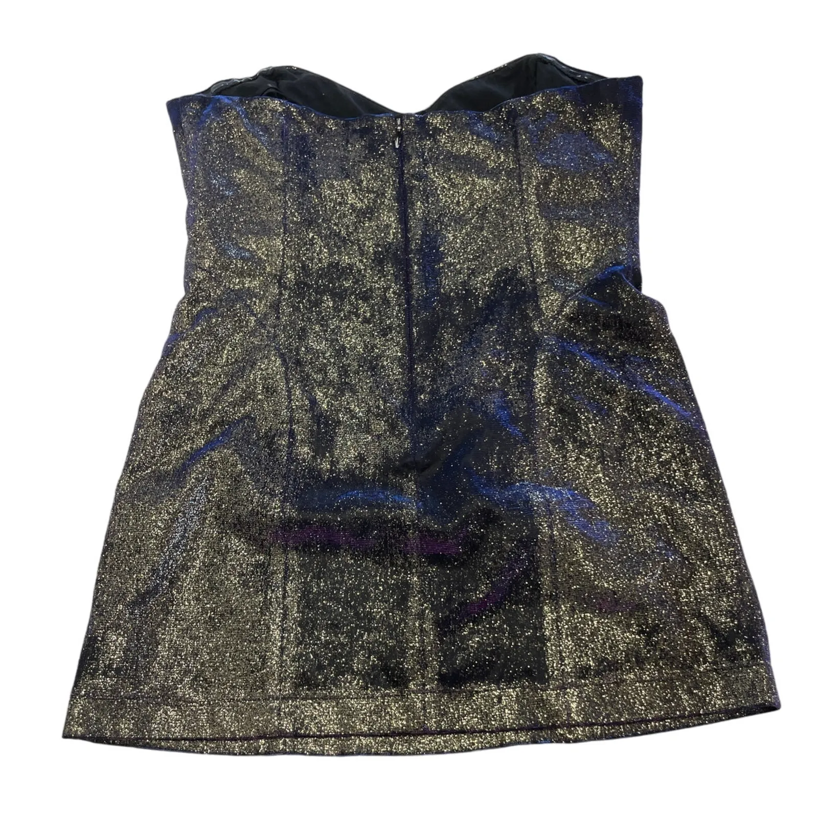 Nicole Miller Dress Womens Small‎ Gold Purple Blue Strapless Iridescent Bustier - Image 3