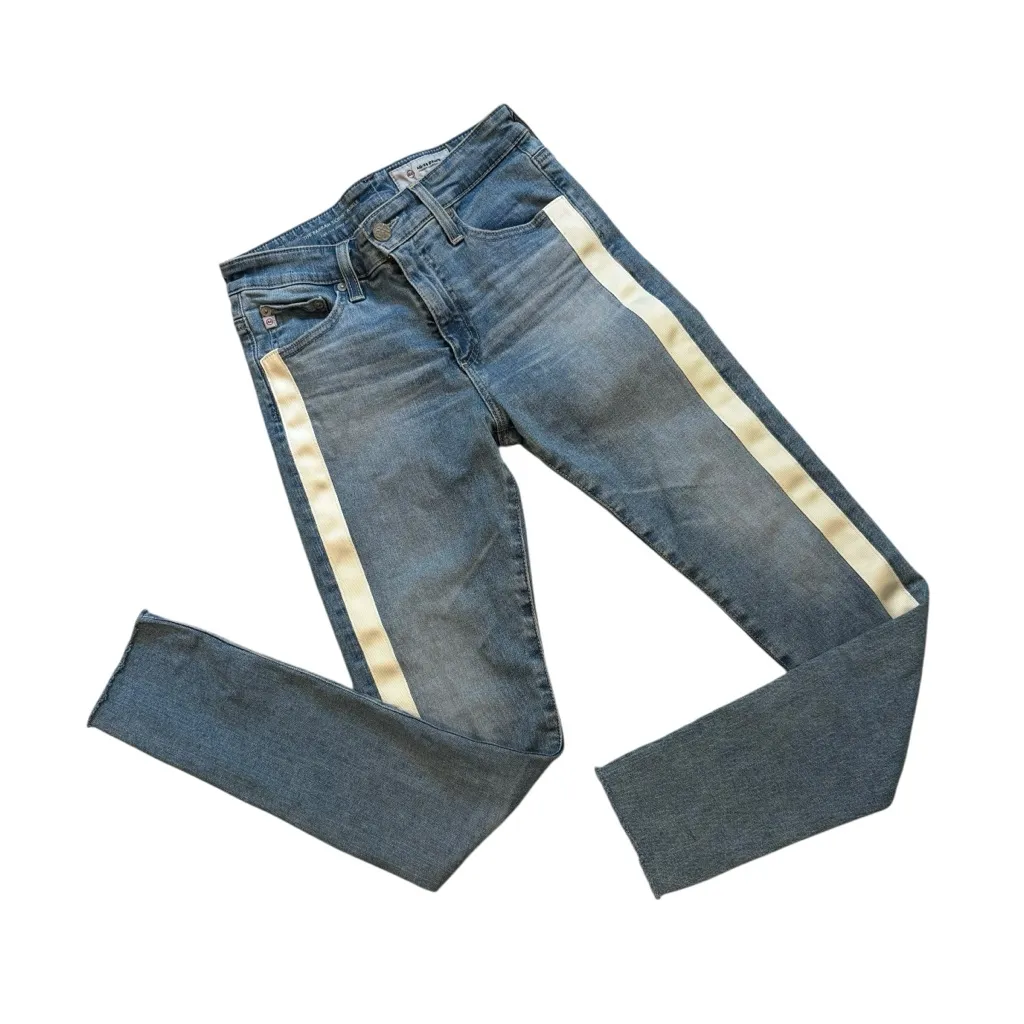 AG Adriano Goldschmied Jeans Farrah Skinny Ankle Striped Raw Hem, Sz 26 - Image 3