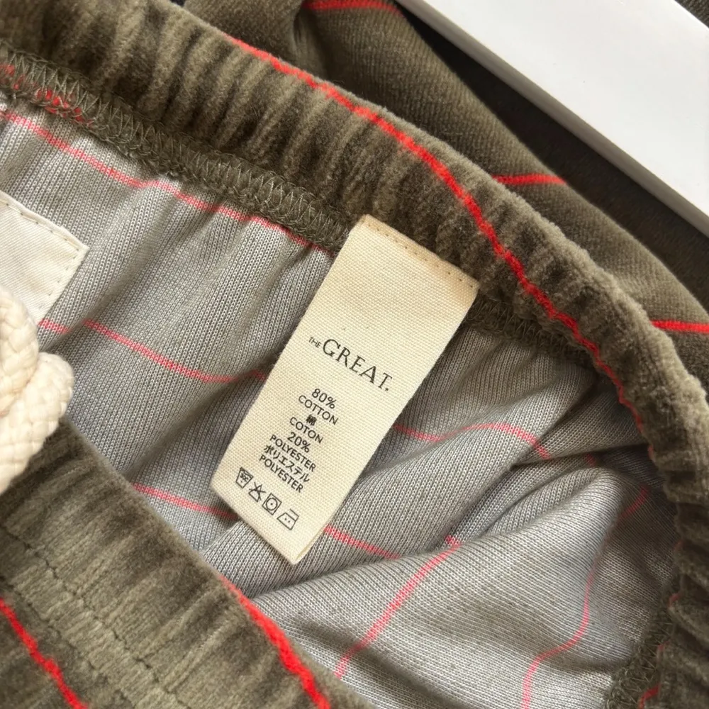 NEW THE GREAT. Velour Joggers Army Pin Stripe Green Size XS - Image 6