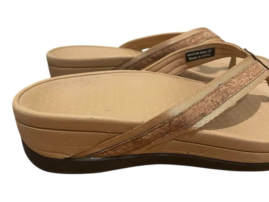 WHITIN Cork Strap Wedge Flip Flop Sandals Tan Women’s Size 37 7 Brown - Image 2