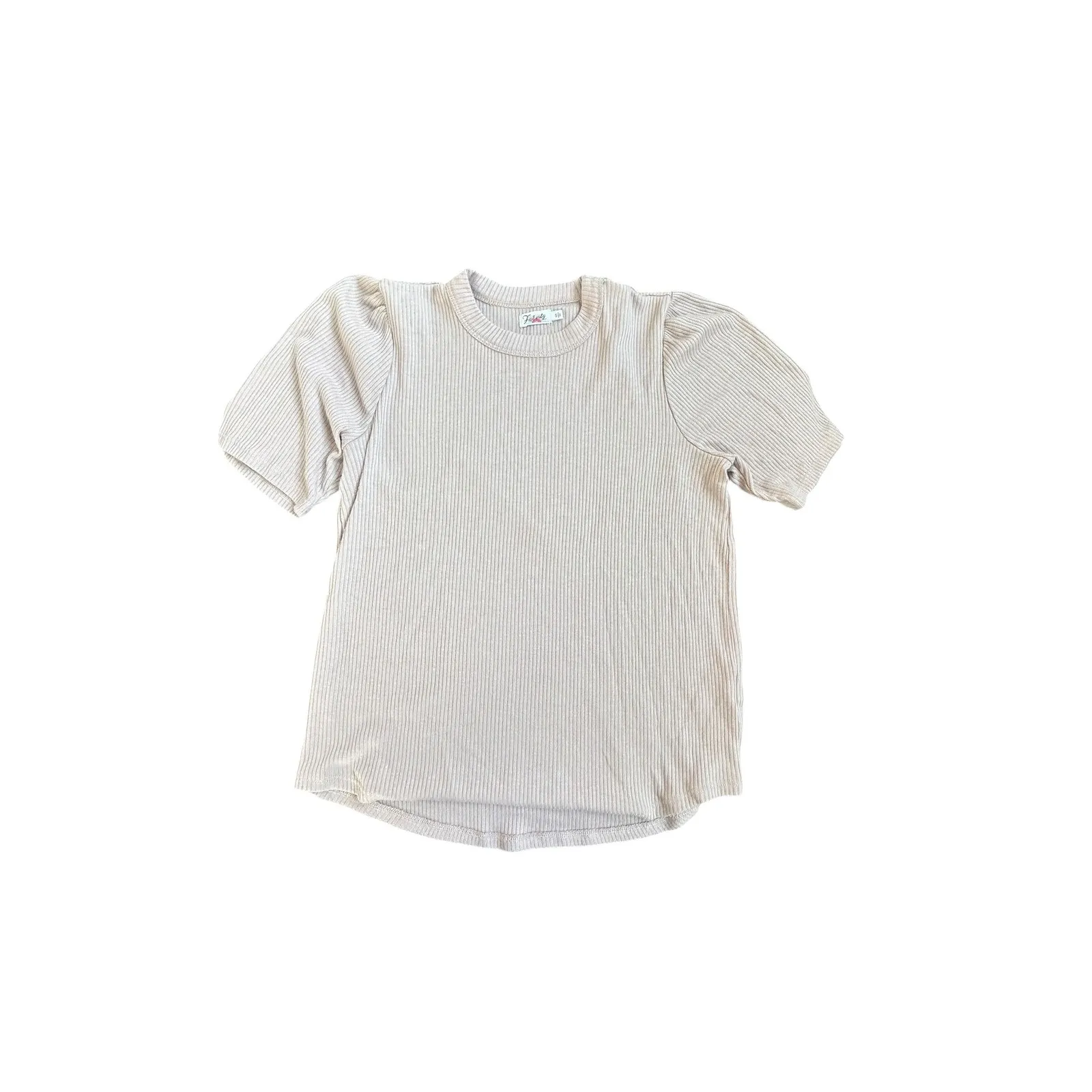 Faherty Layne Ribbed Puff Sleeve T Shirt Top Tan Size Small - Image 2